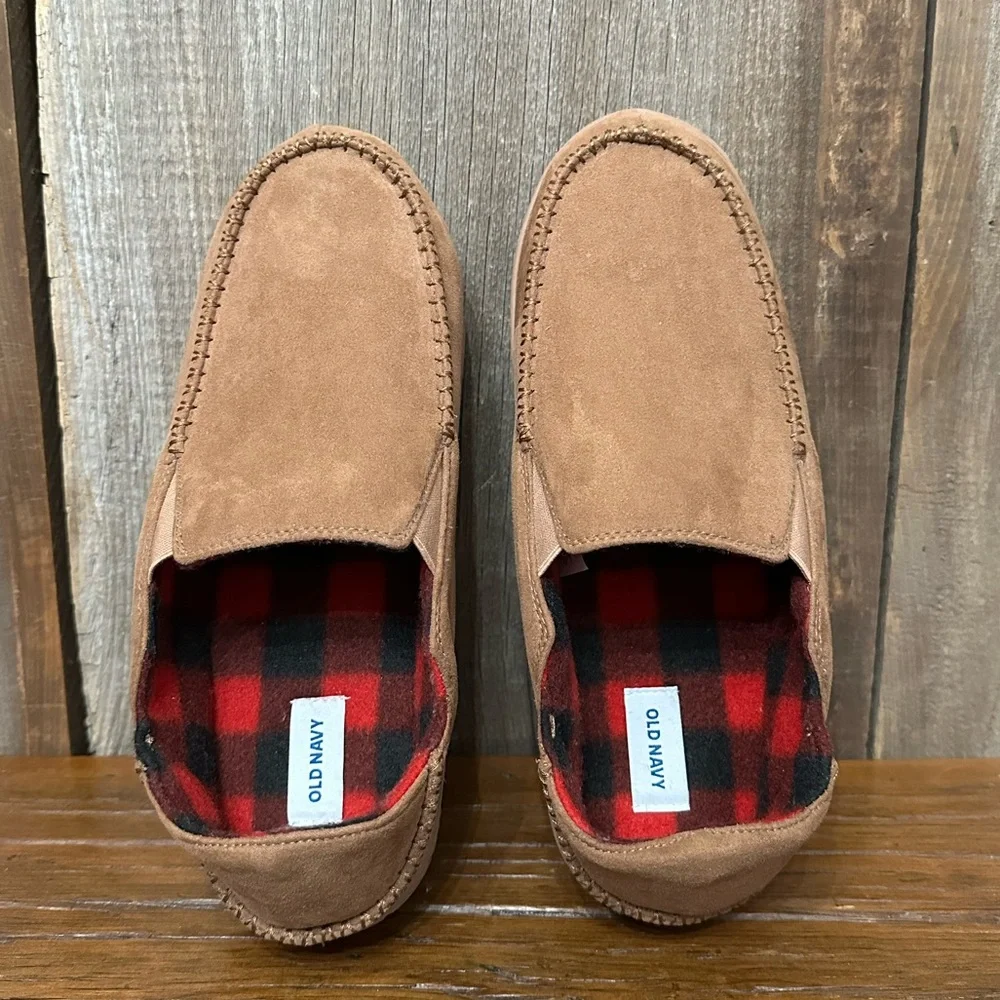 Old Navy Faux Suede Moccasin Slipper Tan Size Large 10-11 Men’s Buffalo Check